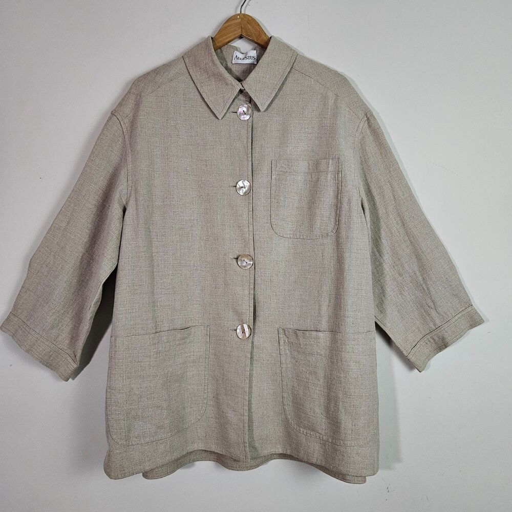 Augustus Vintage Jacket Beige Medium Linen Blend Lagenlook Coastal Grandma